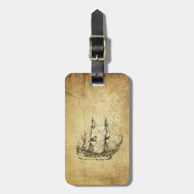 Vintage nautical classy ancient ship luggage tag (Front Vertical)