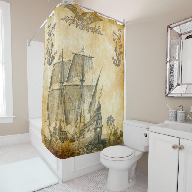 vintage nautical combo v 6 shower curtain (In Situ)