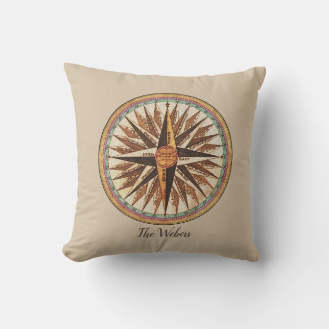 Vintage Nautical  Compass Custom Throw Pillow (Front)