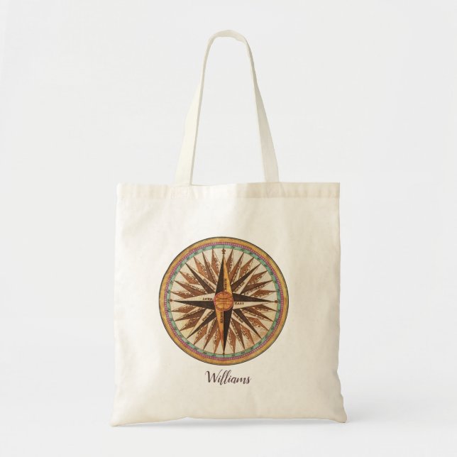 Vintage Nautical Compass Custom Tote Bag Sailing (Front)