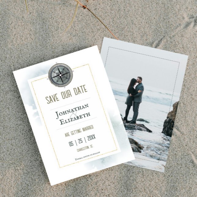 Vintage Nautical Compass Photo Save The Date (Vintage Nautical Compass Photo Save the Date)