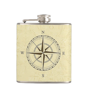 Vintage Nautical Compass Rose Ivory Hip Flask