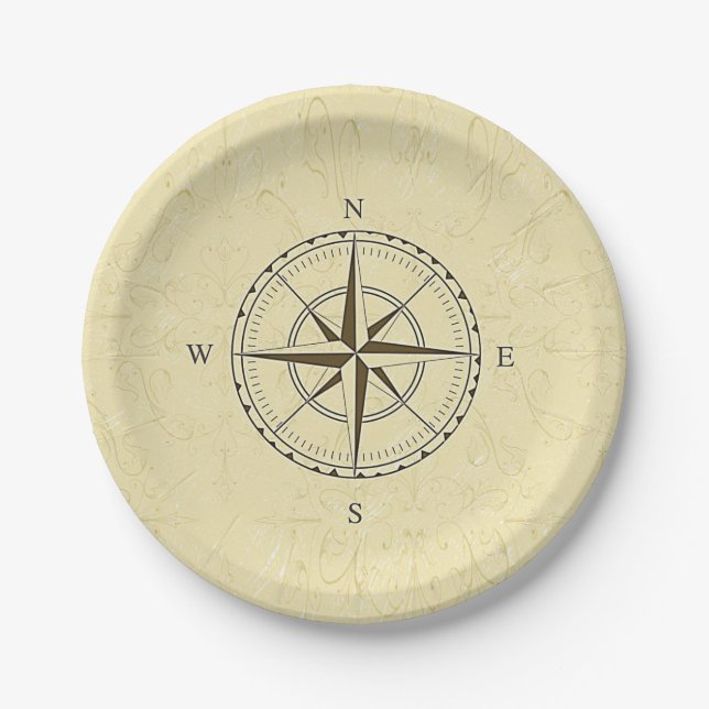 Vintage Nautical Compass Rose Ivory Paper Plate (Front)