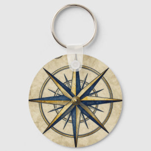 Vintage Nautical Compass Rose Key Ring