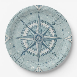 Vintage Nautical Compass Rose Pattern Paper Plate