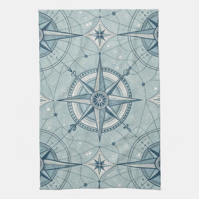 Vintage Nautical Compass Rose Pattern Tea Towel (Vertical)