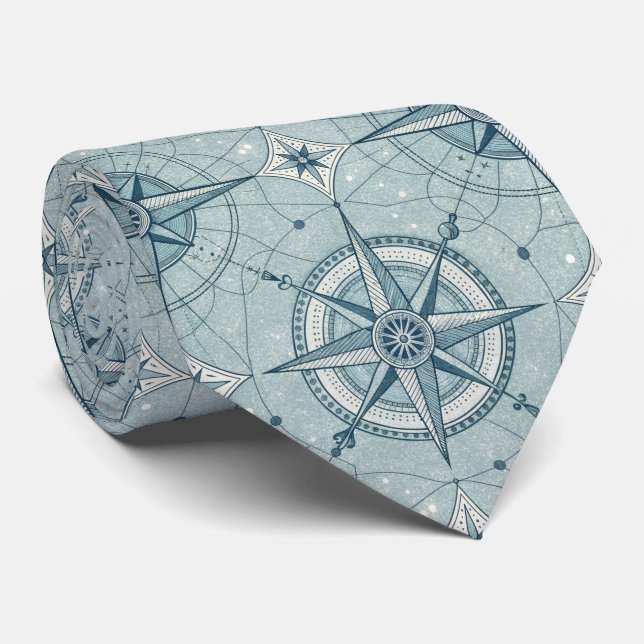 Vintage Nautical Compass Rose Pattern Tie (Rolled)
