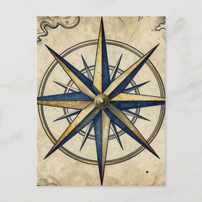 Vintage Nautical Compass Rose Postcard (Front)