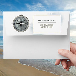 Vintage Nautical Compass Wedding Envelope