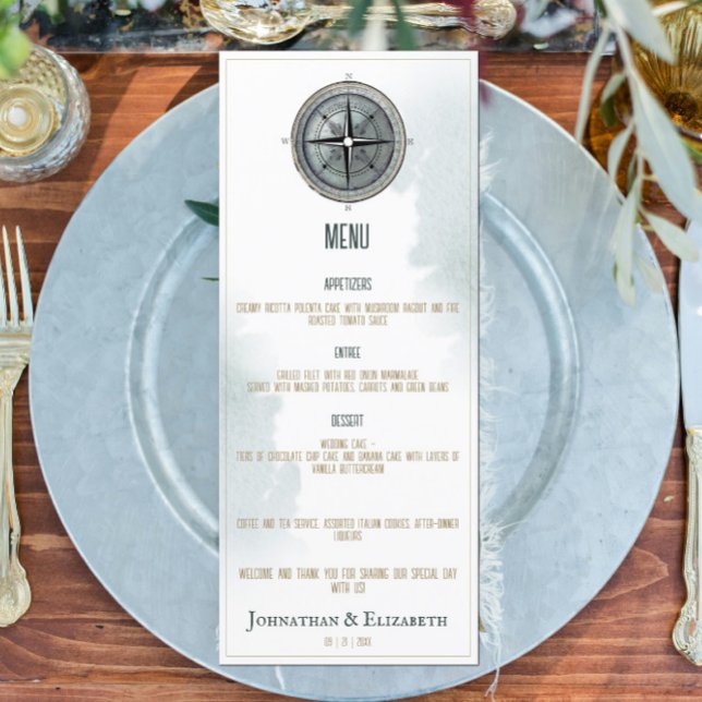 Vintage Nautical Compass Wedding Menu (Vintage Nautical Compass Wedding Menu)