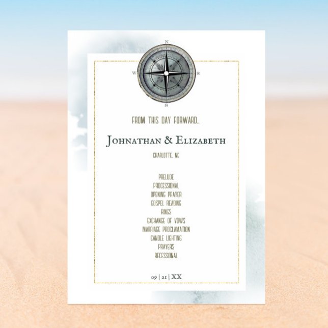 Vintage Nautical Compass Wedding Programme (Vintage Nautical Compass Wedding Program)