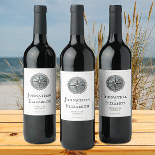 Vintage Nautical Compass Wedding Wine Label