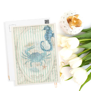 Vintage Nautical Crab and Seahorse Postcard