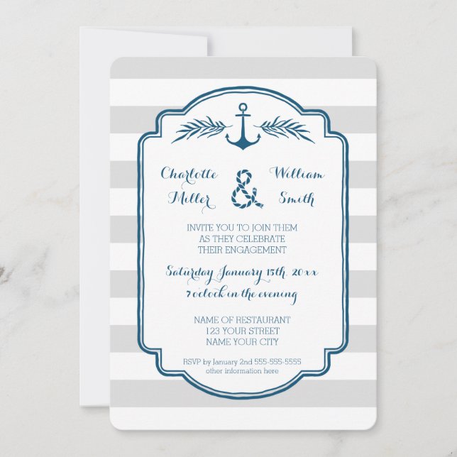 Vintage Nautical Engagement Party Invitation (Front)