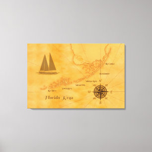 Vintage Nautical Florida Keys Map Canvas Print