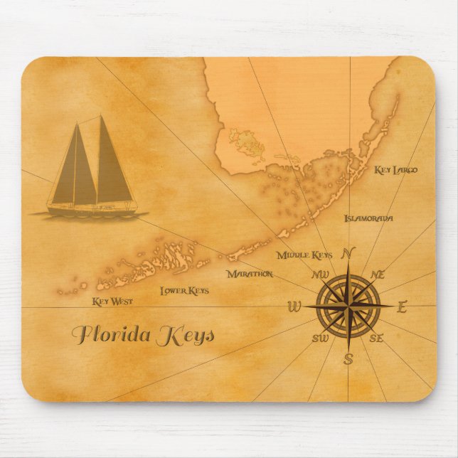 Vintage Nautical Florida Keys Map Mouse Pad (Front)