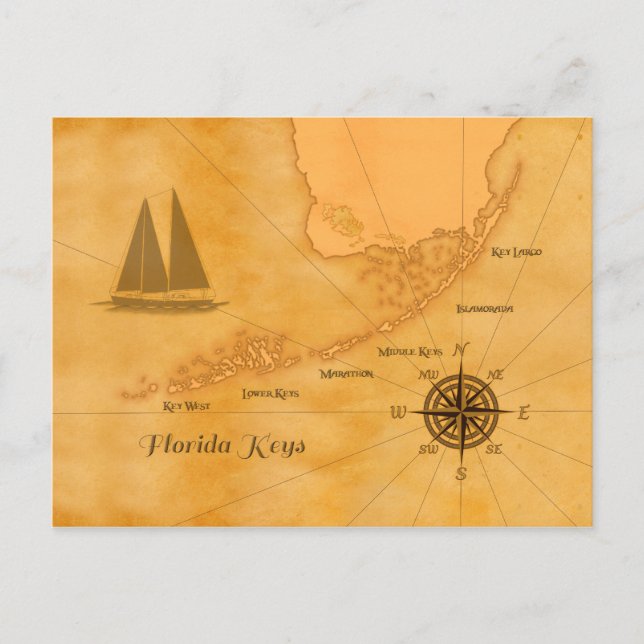 Vintage Nautical Florida Keys Map Postcard (Front)