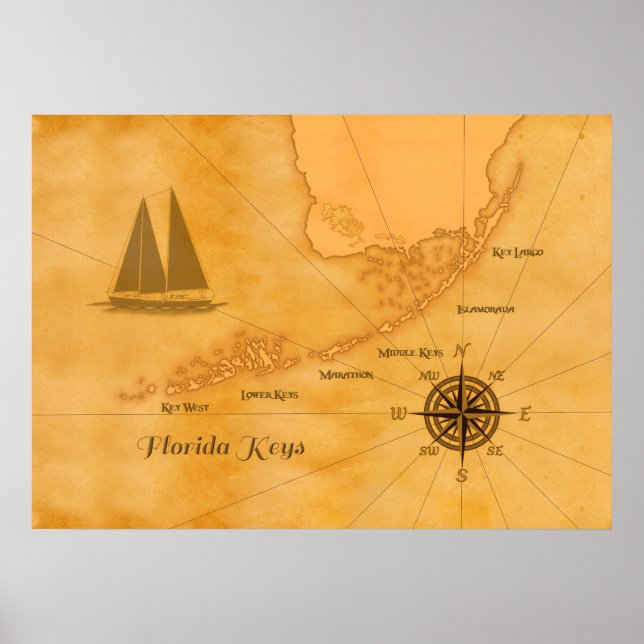 Vintage Nautical Florida Keys Map Poster (Front)