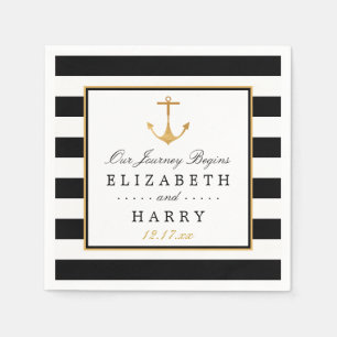 Vintage Nautical Gold Anchor, Black & Gold Wedding Napkin