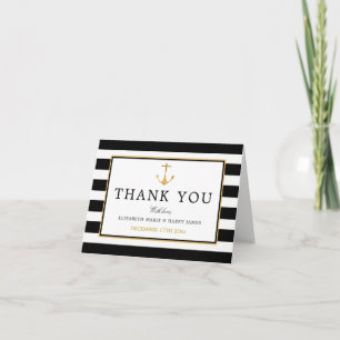 Vintage Nautical Gold Anchor, Black & Gold Wedding Thank You Card