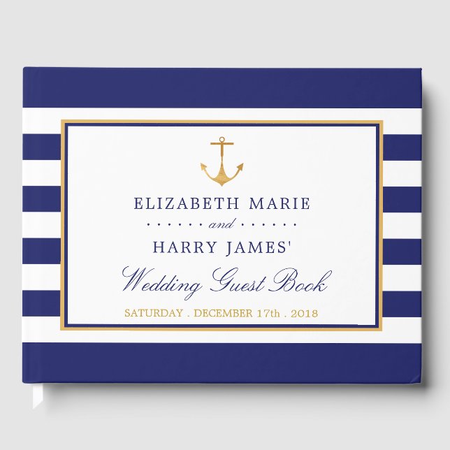 Vintage Nautical Gold Anchor Wedding Guest Book (Front)