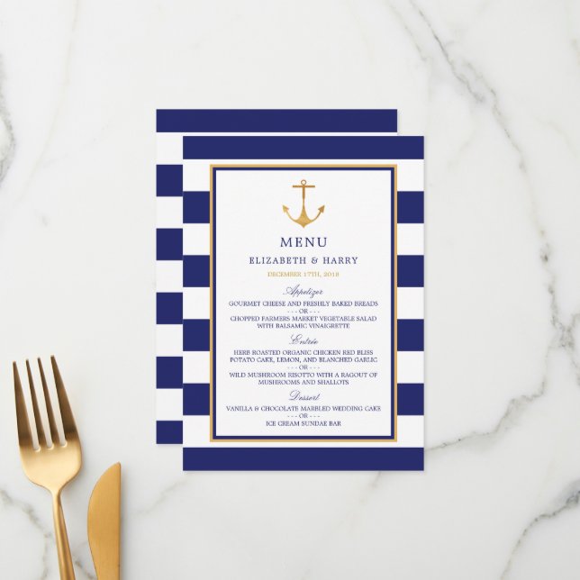 Vintage Nautical Gold Anchor Wedding Menu (Front/Back In Situ)