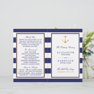 Vintage Nautical Gold Anchor Wedding Program