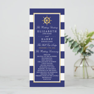 Vintage Nautical Gold Wheel, Navy & Gold Wedding Programme