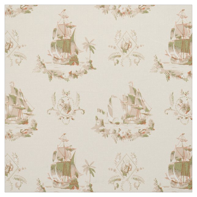 Vintage Nautical Pirate Ships Pattern Fabric (Swatch)