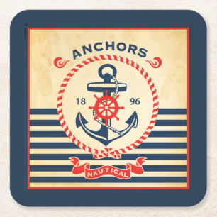 Vintage Nautical Poster Square Paper Coaster