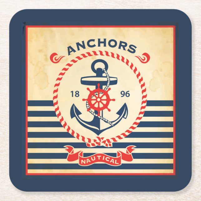 Vintage Nautical Poster Square Paper Coaster (Front)