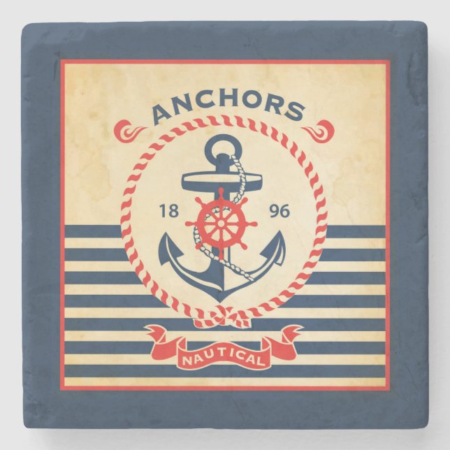 Vintage Nautical Poster Stone Coaster (Front)