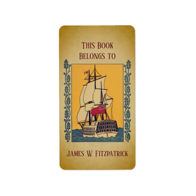 Vintage Nautical Sailing Ship Custom Bookplate Label (Front)