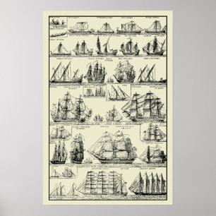 Vintage Nautical Sailing Ships Chart