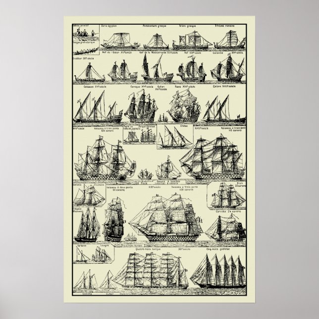 Vintage Nautical Sailing Ships Chart (Front)