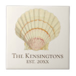 Vintage Nautical Scallop Seashell Family Name Tile<br><div class="desc">Vintage Nautical Scallop Seashell Family Name and Date Established Anniversary Tile
Add your own family name and anniversary year to this tile for a stunning,  elegant design. Please contact us if you need assistance.</div>