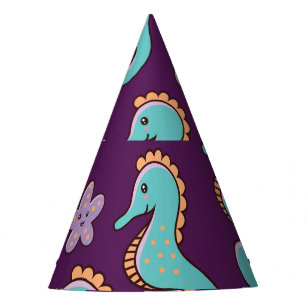 Vintage Nautical Seahorse Pattern Party Hat