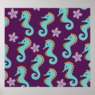 Vintage Nautical Seahorse Pattern Poster