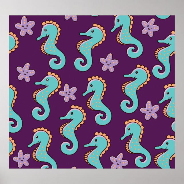 Vintage Nautical Seahorse Pattern Poster (Front)