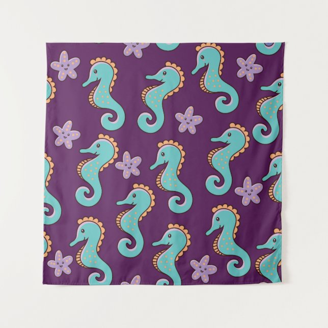 Vintage Nautical Seahorse Pattern Tapestry (Front)