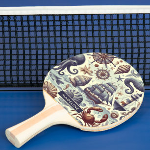 Vintage Nautical Sealife Illustration Ping Pong Paddle