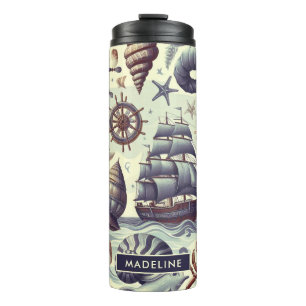 Vintage Nautical Sealife Illustration Thermal Tumbler