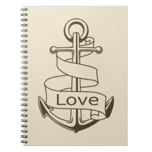 Vintage Nautical Ship Anchor Tan Love Spiral Notebook