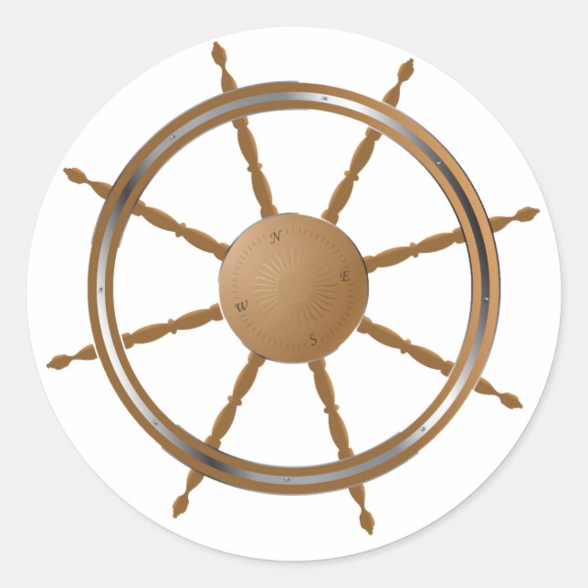 Vintage Nautical Ship Wheel Compass Design Classic Round Sticker (Front)