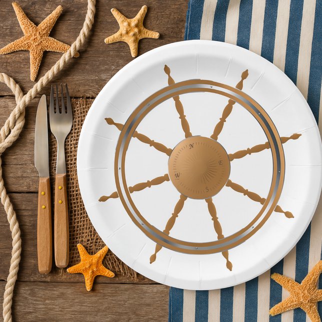 Vintage Nautical Ship Wheel Compass Design Paper Plate (Creator Uploaded)