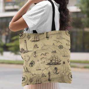 Vintage Nautical Ships and Lighthouses Tote Bag