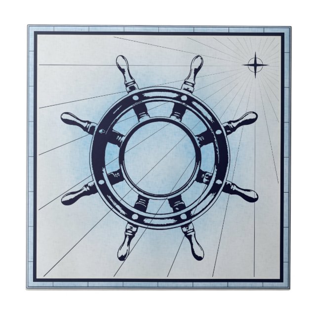 Vintage Nautical Ships Wheel Tile (Front)
