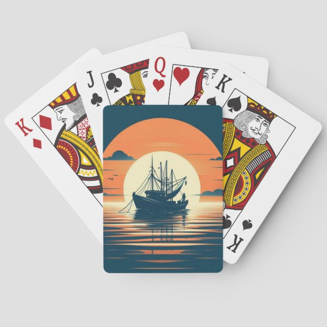 Vintage/Nautical shrimp/fishing  Playing Cards (Back)