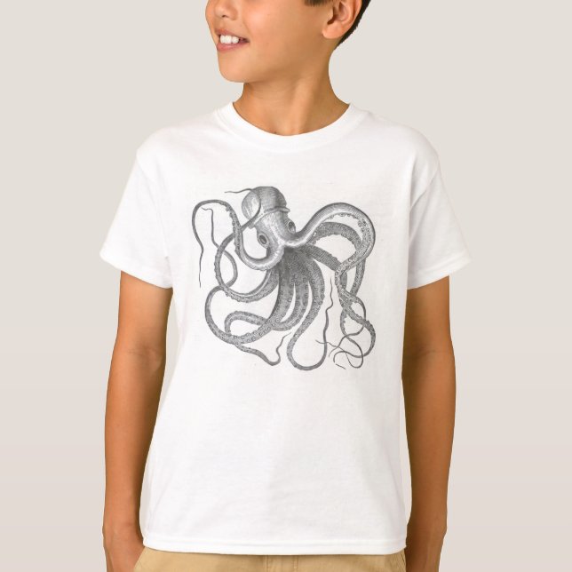 Vintage nautical steampunk octopus print T-Shirt (Front)
