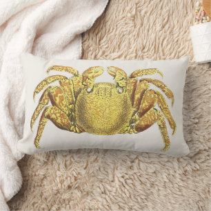Vintage Nautical Variegated Crab Coastal Wall Art Lumbar Cushion